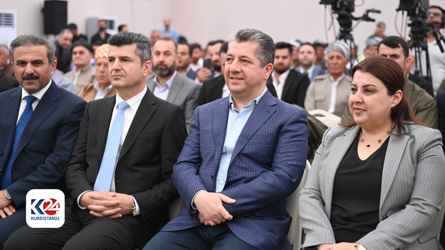 From left, Minister of Agriculture and Water Resources Begard Talabani, Prime Minister Masrour Barzani, Duhok Governor Ali Tatar, Chairman of the Investment Board Mohammed Shukri (Photo: Kurdistan 24) 